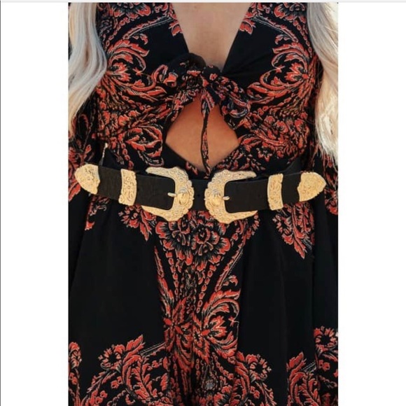 Faux leather black and gold double belt - Picture 1 of 3